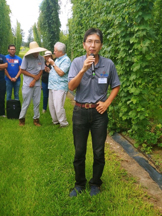 Dr. Zhanao Deng, UF/IFAS professor of environmental horticulture, speaks at the Hops Field Day at the Gulf Coast Research and Education Center.